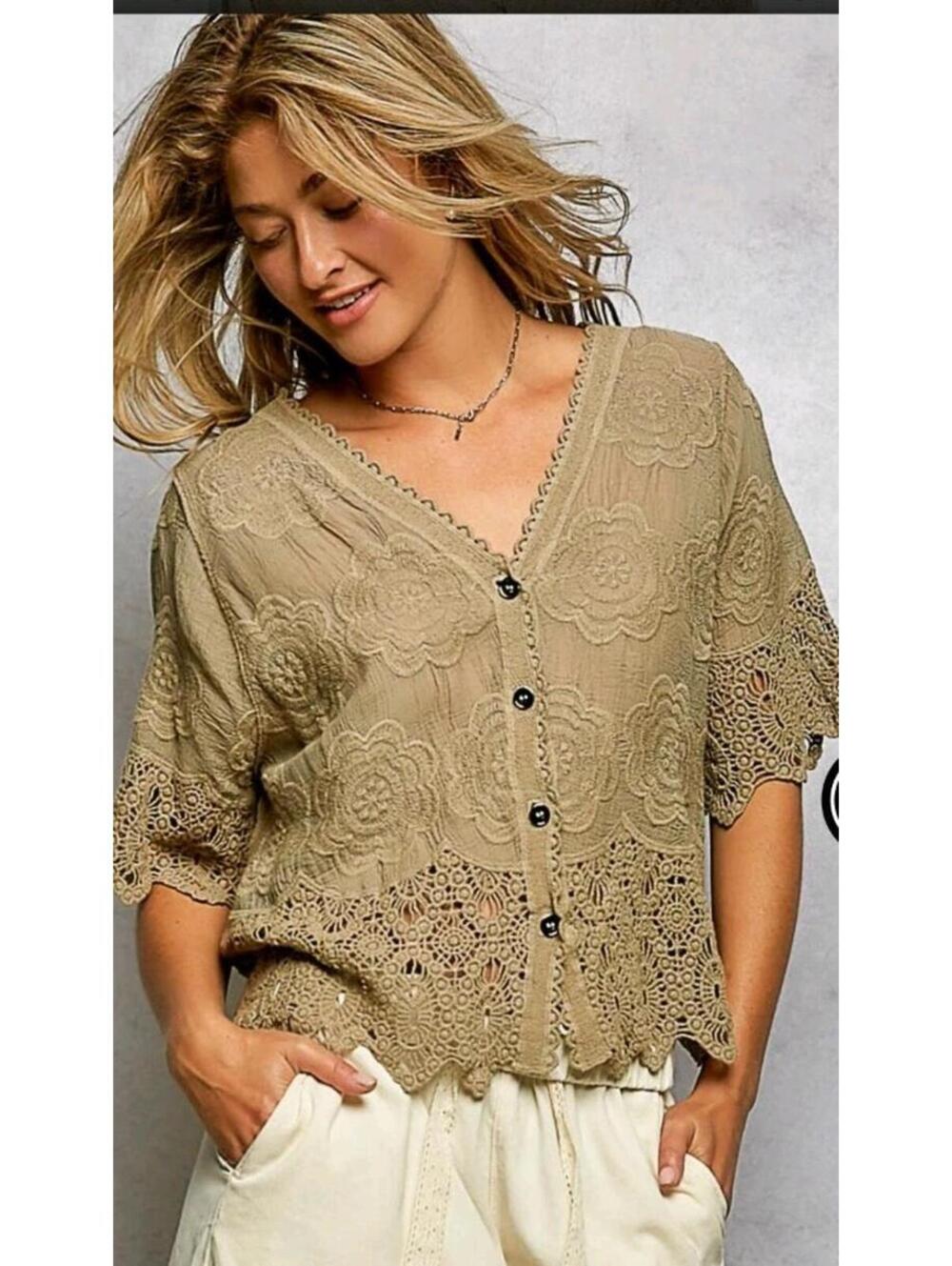 POL Open Front Crochet Heart Button Front Pattern Crochet Cardigan One Size